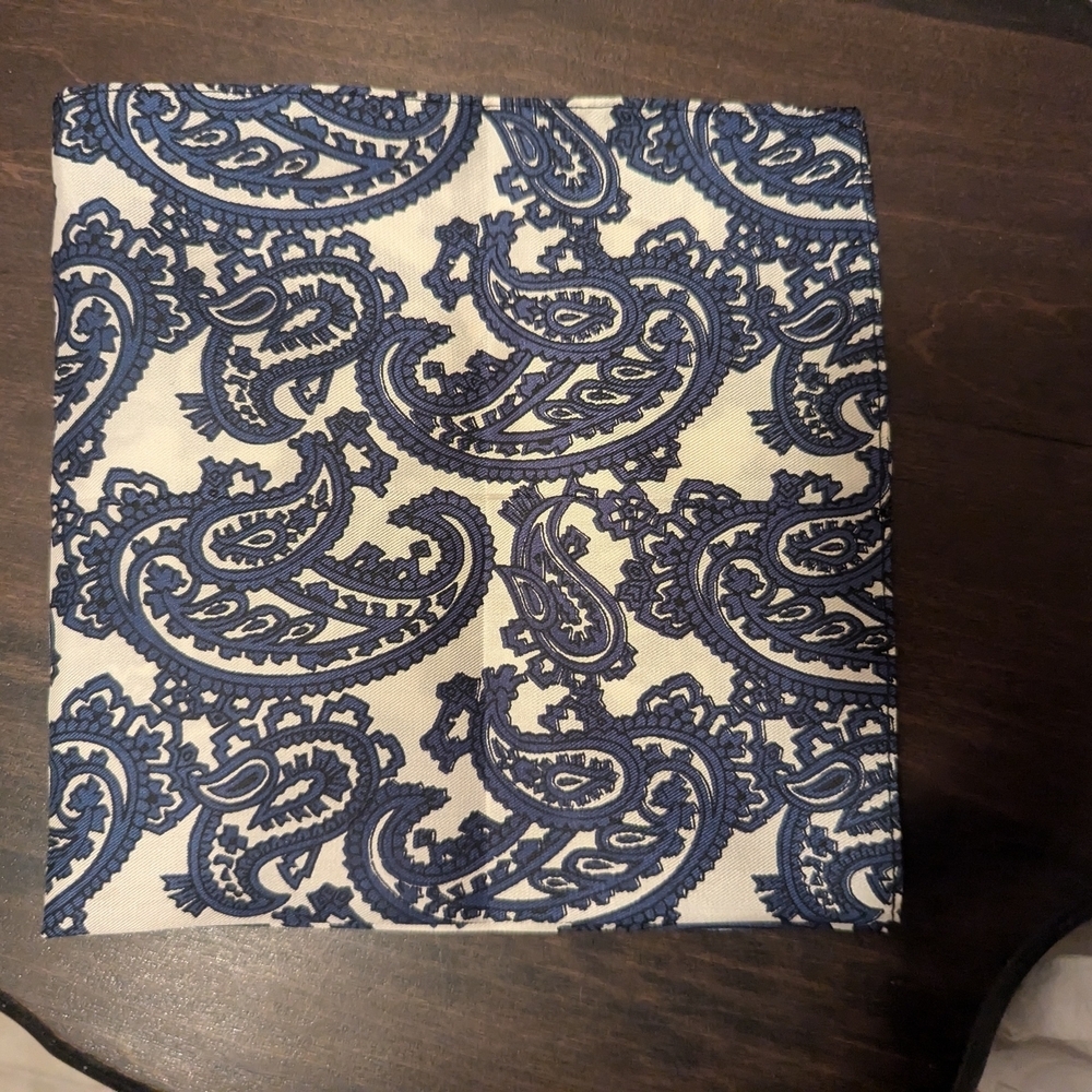 Silk Gentlemen's Handkerchief pocket square blue white paisley Matching Ascot - Picture 8 of 11